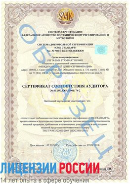 Образец сертификата соответствия аудитора №ST.RU.EXP.00006174-2 Менделеевск Сертификат ISO 22000
